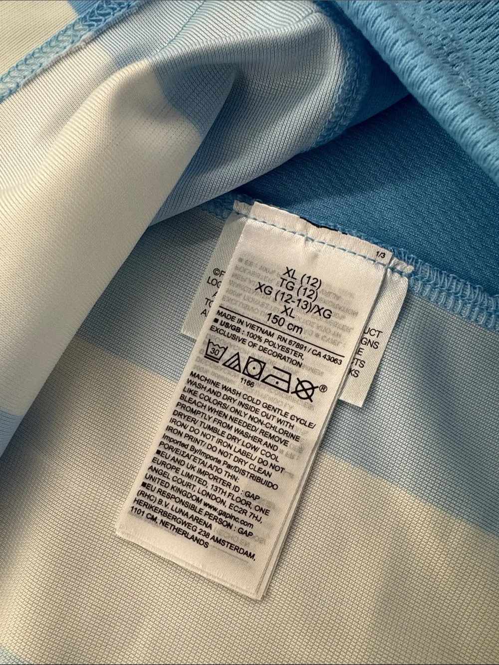 Gap kids XL Argentina Soccer Jersey - Light Blue & White Stripes or women’s